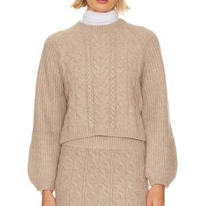 NWT Stitches Stripes Cable Knit Crop Ari Sweater Taupe Camel Balloon Sleeve XS